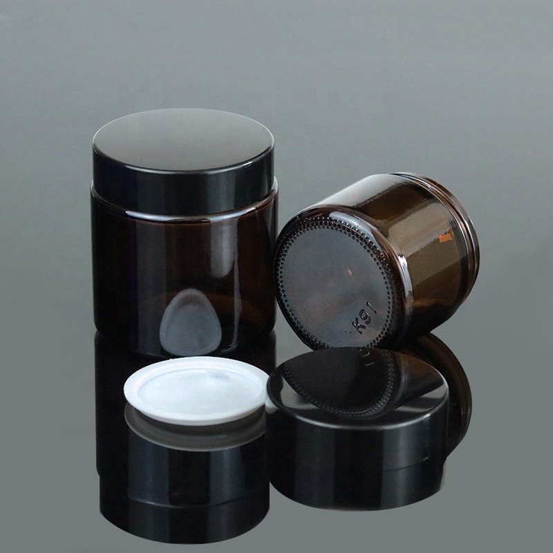 Wholesale 2 oz 4 oz 60ml 120ml amber dark round glass candle jar black lid (GJM36)