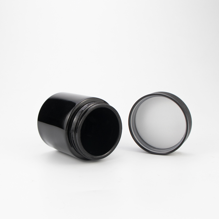 Wholesale 2 oz 4 oz 60ml 120ml straight sided black child resistant proof cosmetics glass packaging jars with black lid