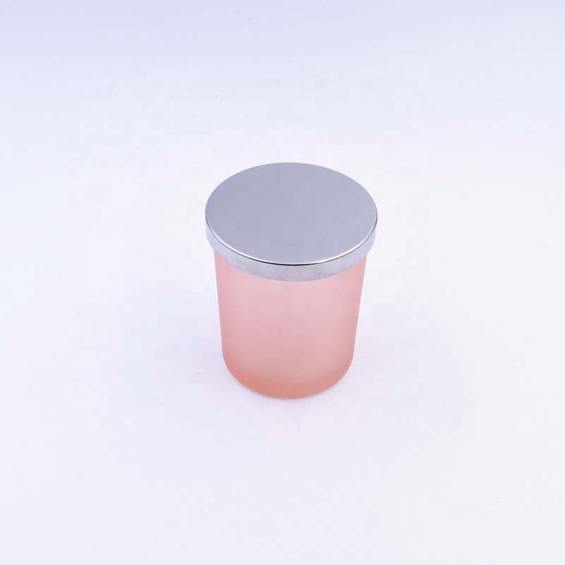 Wholesale  200 ML  translucent  matte pink  empty round custom candle holder glass jar with sealed metal lid