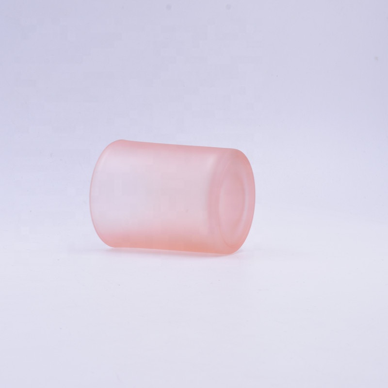 Wholesale 200 ML translucent matte pink empty round custom candle holder glass jar with sealed metal lid
