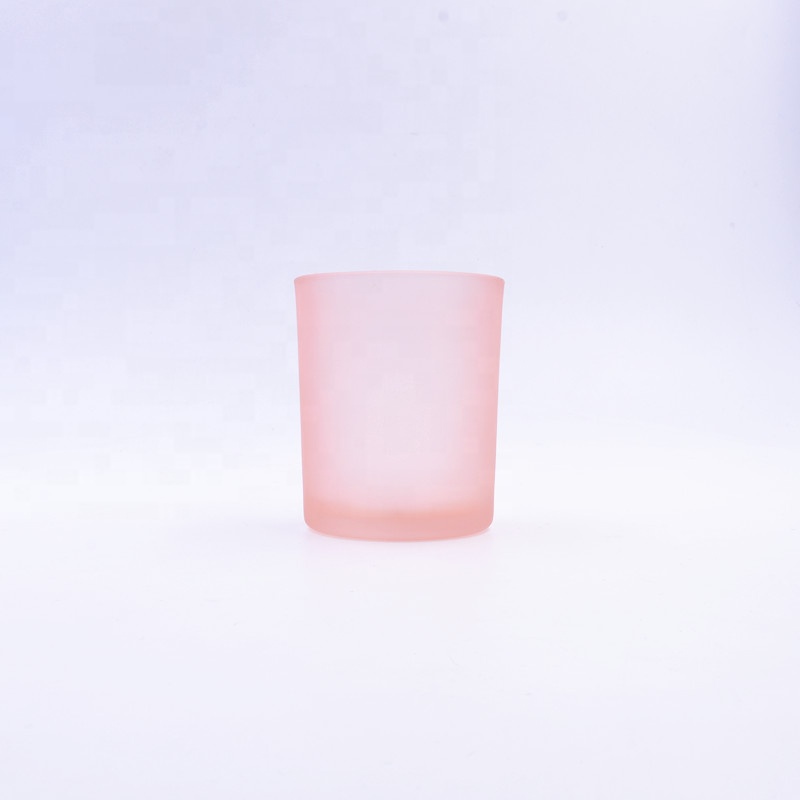 Wholesale 200 ML translucent matte pink empty round custom candle holder glass jar with sealed metal lid