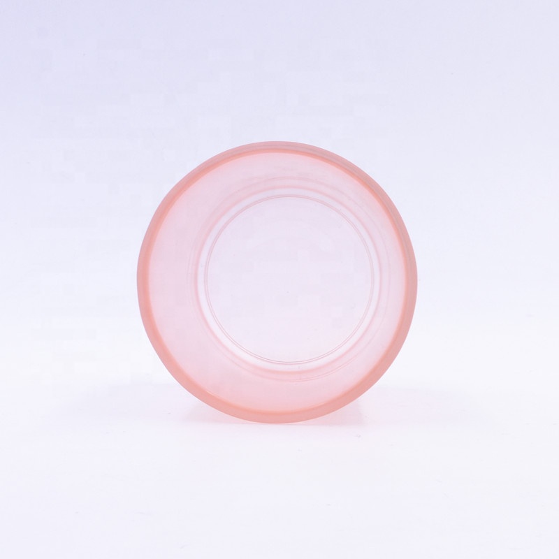 Wholesale 200 ML translucent matte pink empty round custom candle holder glass jar with sealed metal lid