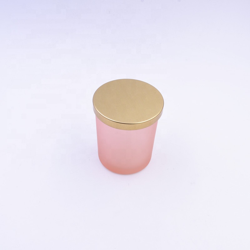 Wholesale 200 ML translucent matte pink empty round custom candle holder glass jar with sealed metal lid