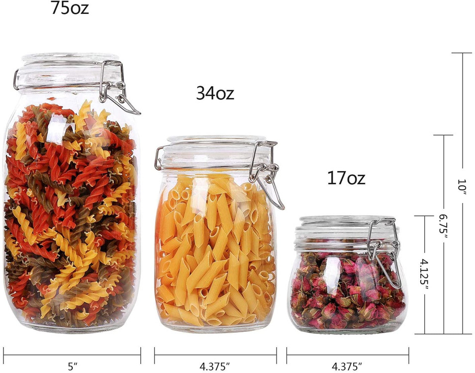 Wholesale 2000 ml clear round body air tight mental clip glass jar for storage