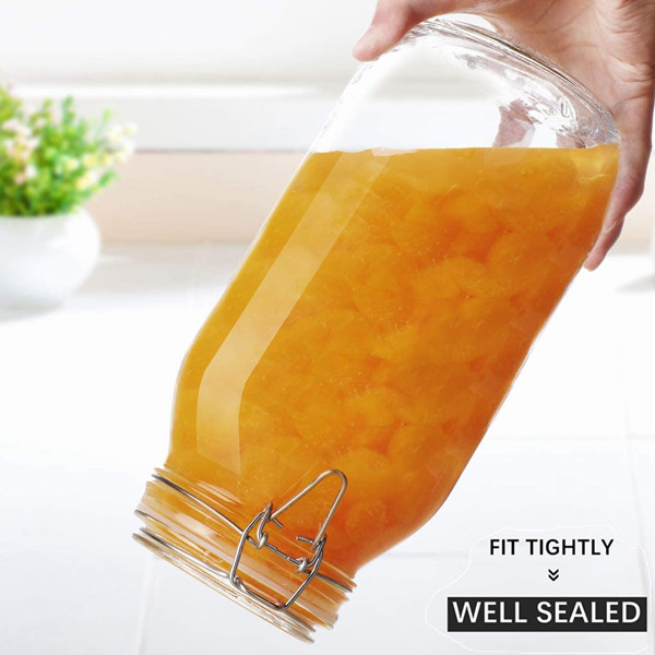 Wholesale 2000 ml clear round body air tight mental clip glass jar for storage