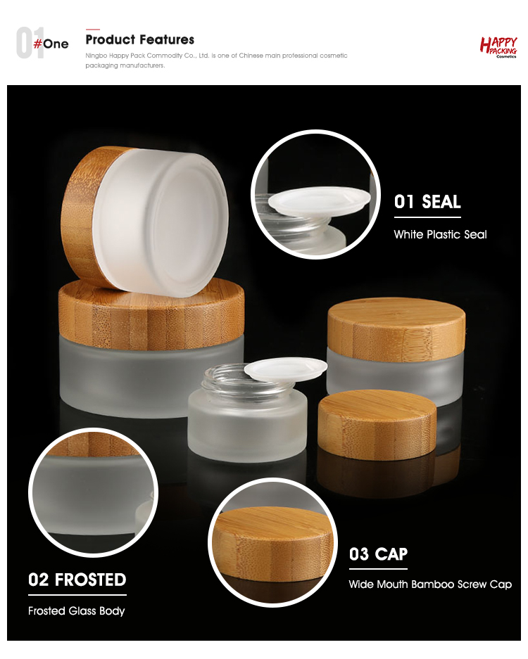 Wholesale 200g Round Glass Cream Jar Custom Printing Cosmetic Glass Jar Wood Cap Cosmetic Jar