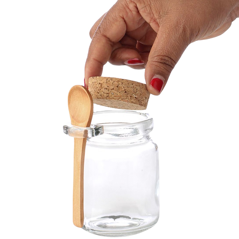Wholesale 200ml 200g Round Empty Clear Food Storage Container Honey Glass Jar with Wooden Spoon