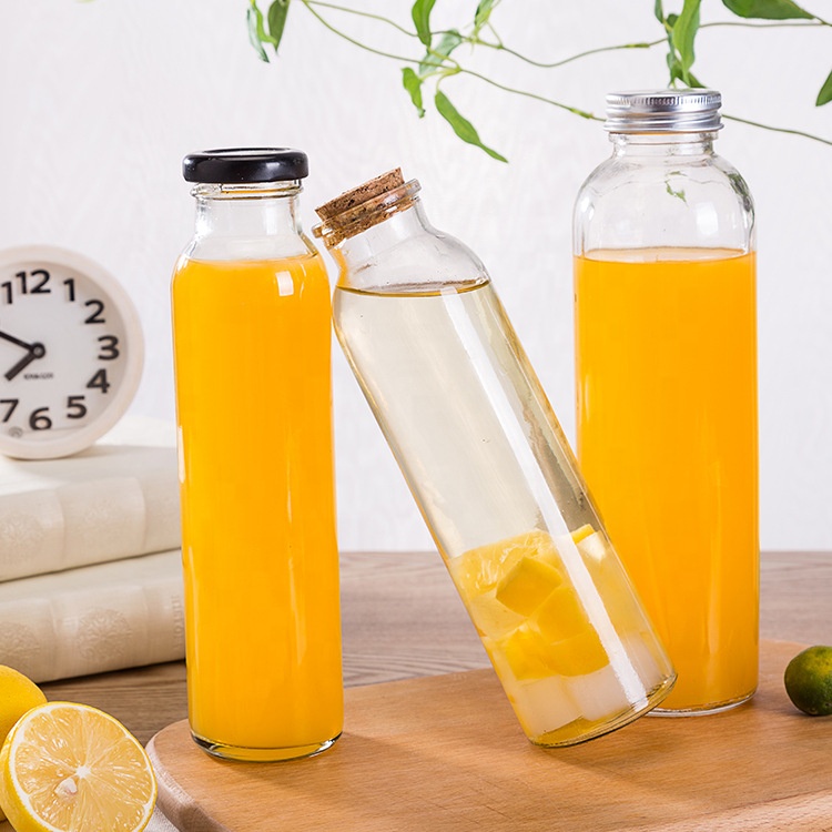 Wholesale 200ml 250ml 300ml 330ml 750ml Empty Clear Glass Juice Milk Bottles With Cap