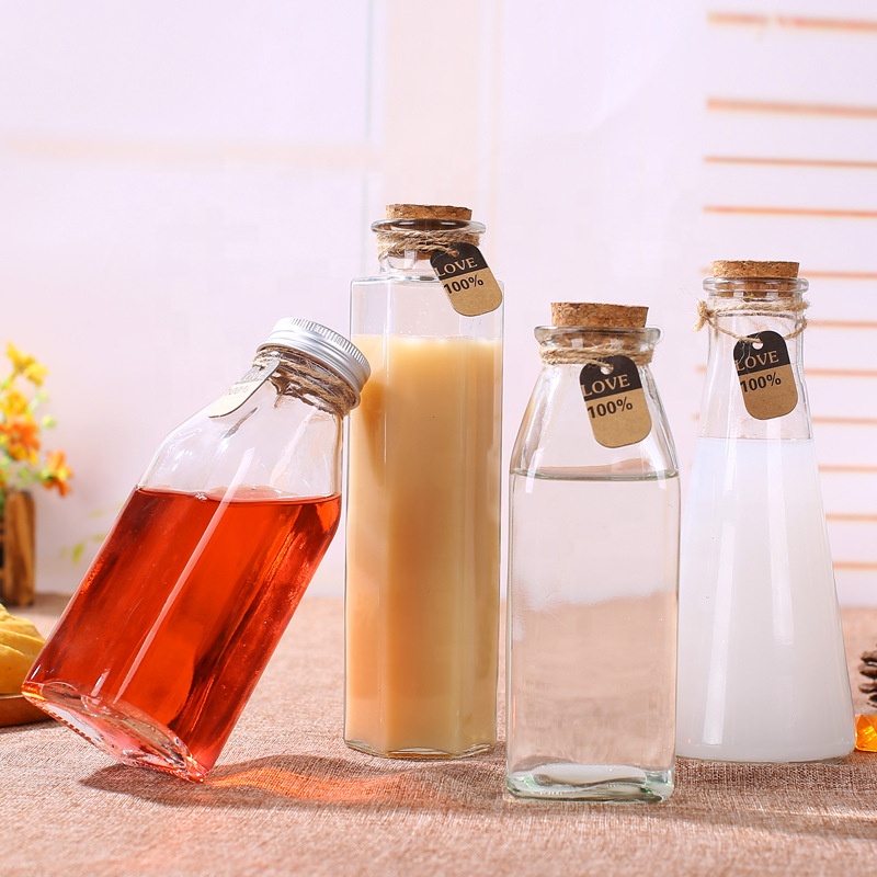 Wholesale 200ml 250ml 300ml 330ml 750ml Empty Clear Glass Juice Milk Bottles With Cap