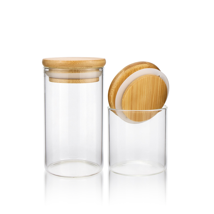 Wholesale 200ml 250ml 300ml transparent spice container clear borosilicate glass jars containers with bamboo lid