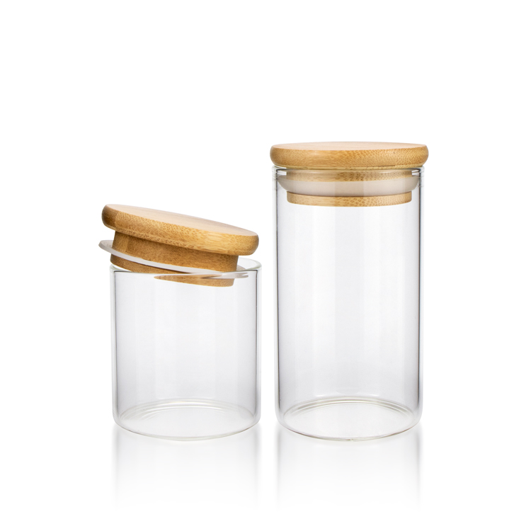 Wholesale 200ml 250ml 300ml transparent spice container clear borosilicate glass jars containers with bamboo lid
