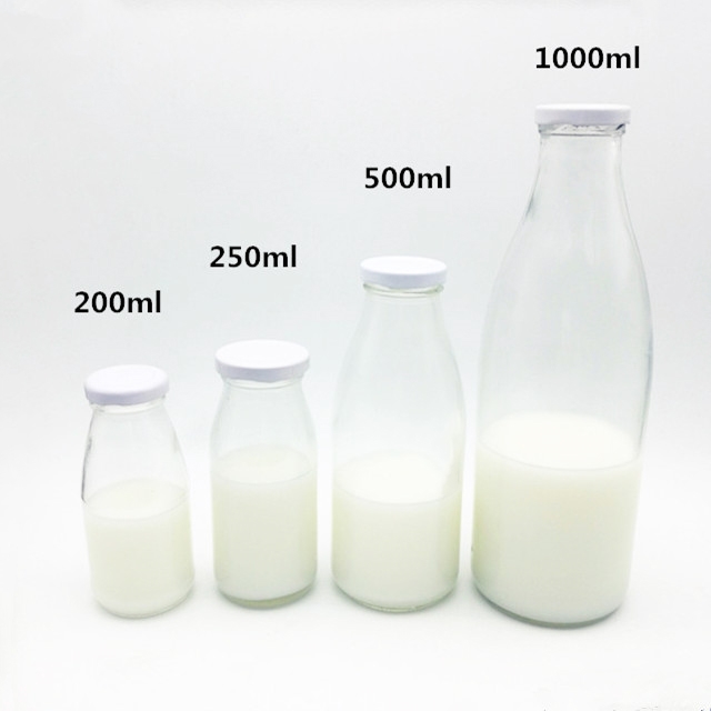 Wholesale 200ml 250ml 500ml 1000ml glass milk bottle with metal lid