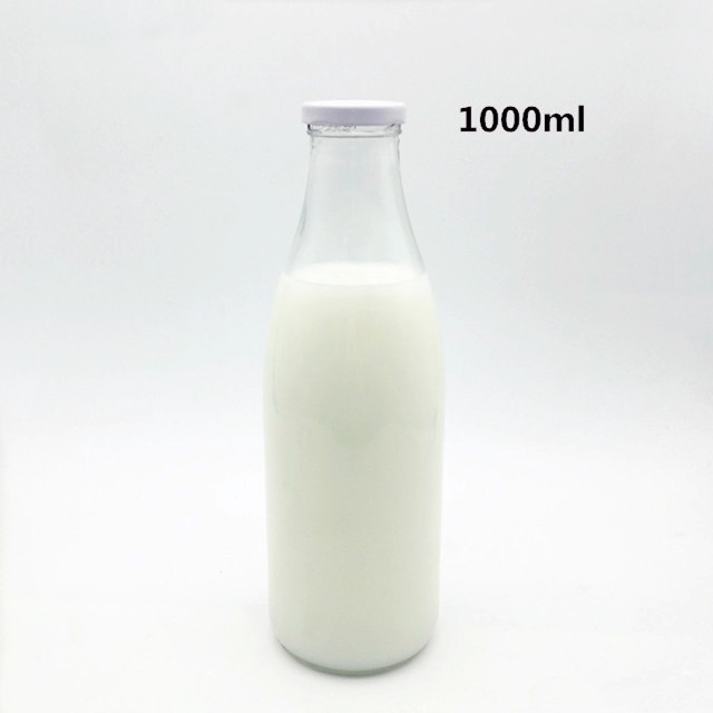 Wholesale 200ml 250ml 500ml 1000ml glass milk bottle with metal lid