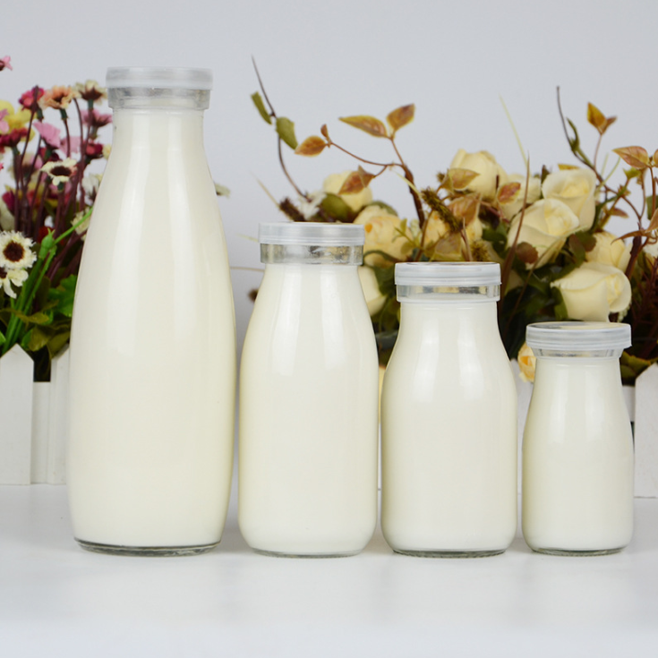 Wholesale 200ml 250ml 500ml transparent glass bottle beverage bottle milk glass bottle