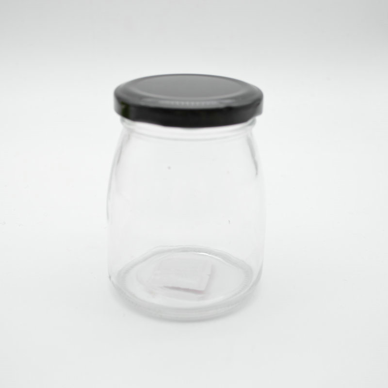 Wholesale 200ml Clear wide mouth glass yogurt pudding bottle candy jar with tinplate lid
