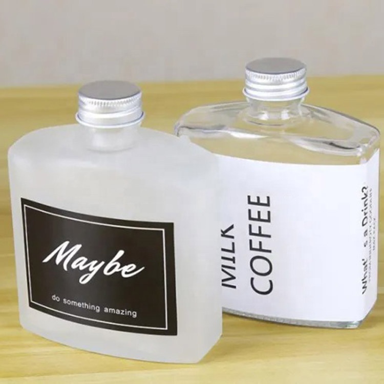 Wholesale 200ml Flat Flask Cold Brew Coffee Juice Glass Wine Bottle with Aluminum Lid