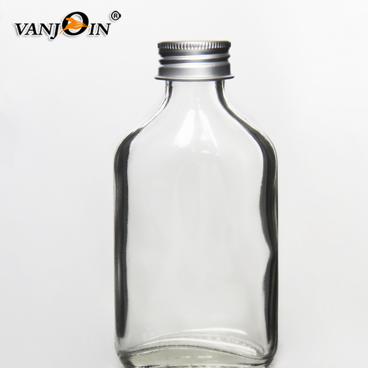 Wholesale 200ml Hip Flat Flask Glass Liquor Bottle With Aluminium Screw Sealing Cap For Wine coffee Juice