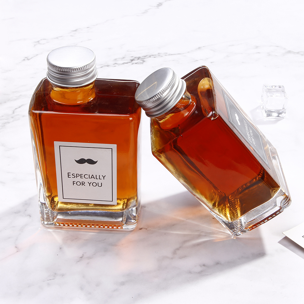 Wholesale 200ml Square Glass Bottles Empty Glass Whisky Vodka Liquor Cork Top Bottle For Cold Brew Coffee