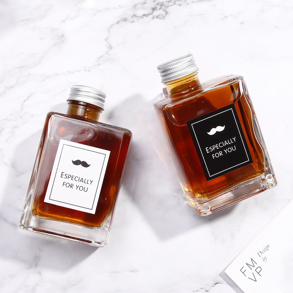 Wholesale 200ml Square Glass Bottles Empty Glass Whisky Vodka Liquor Cork Top Bottle For Cold Brew Coffee