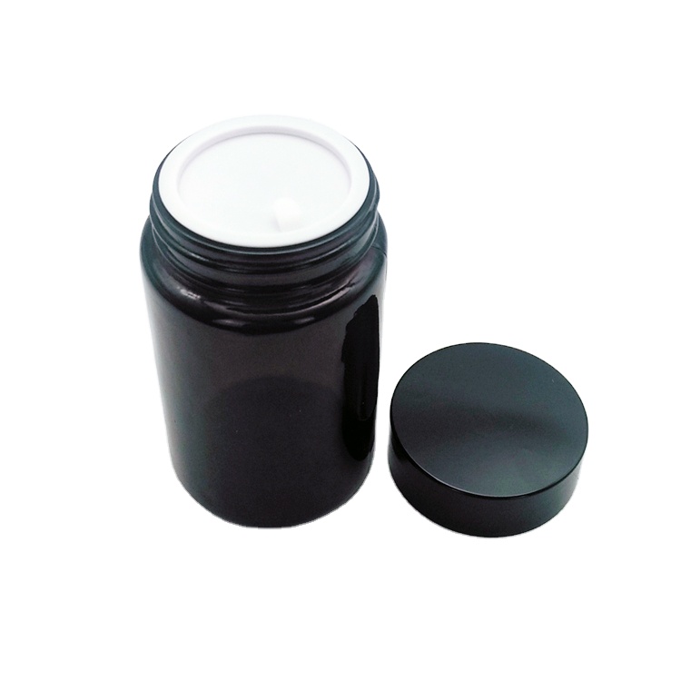 Wholesale 200ml amber cosmetic glass jar with black or golden plastic lid and gasket