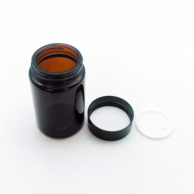 Wholesale 200ml amber cosmetic glass jar with black or golden plastic lid and gasket