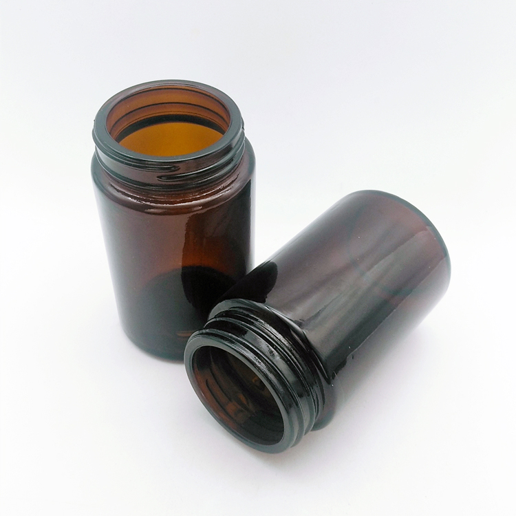 Wholesale 200ml amber cosmetic glass jar with black or golden plastic lid and gasket