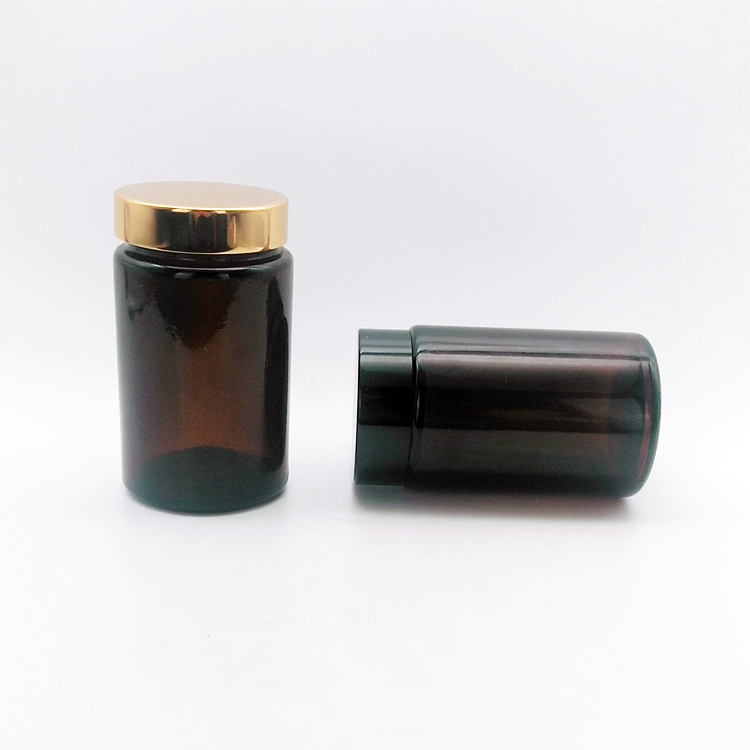 Wholesale 200ml amber cosmetic glass jar with black or golden plastic lid and gasket