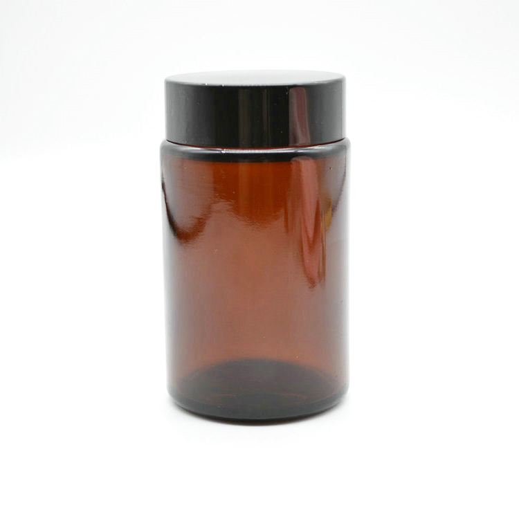 Wholesale 200ml amber tall round ultra violet screw top smell proof wide mouth storage stash glass jars
