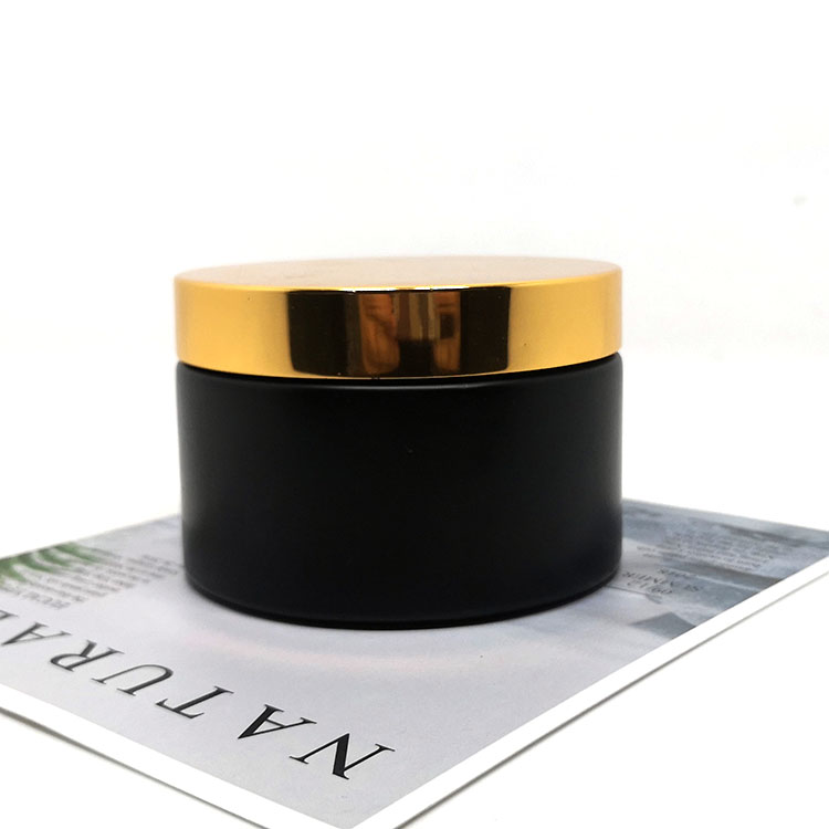 Wholesale 200ml body hair butter packaging black matte glass jar with gold lids