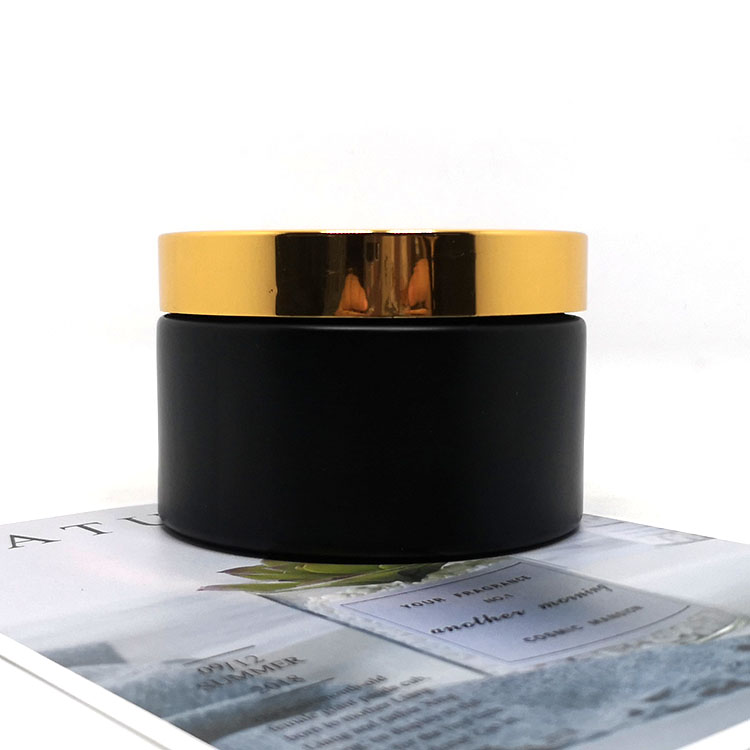 Wholesale 200ml body hair butter packaging black matte glass jar with gold lids