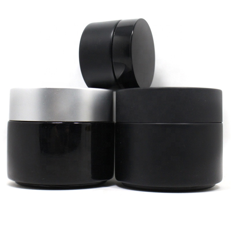 Wholesale 200ml body hair butter packaging black matte glass jar with silver black lids