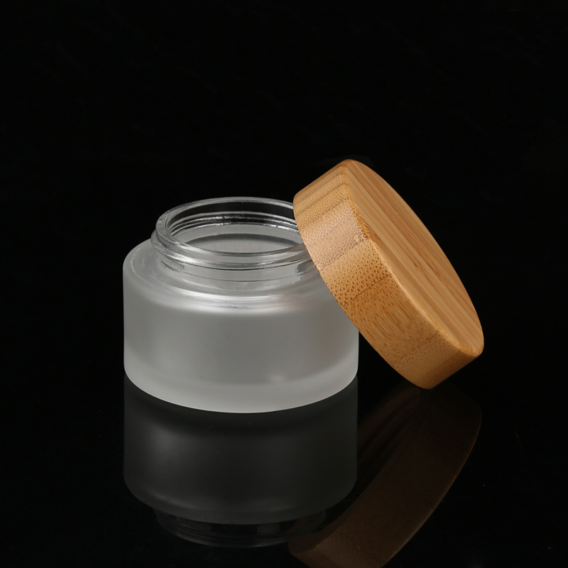 Wholesale 200ml clear frosted empty bamboo lid glass cosmetic packaging face cream jar