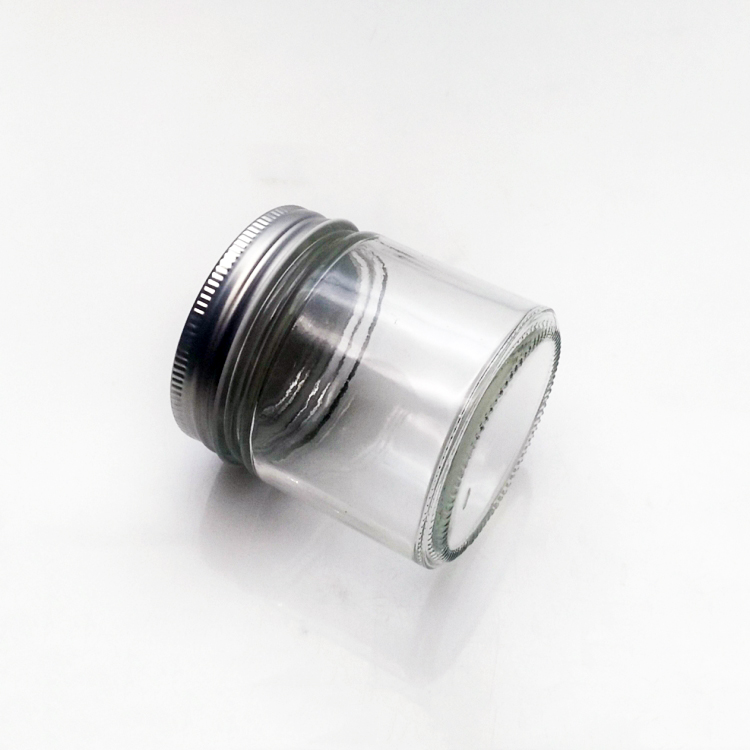Wholesale 200ml clear round straight glass jar with metal lid