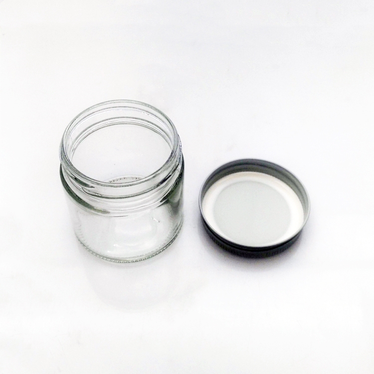 Wholesale 200ml clear round straight glass jar with metal lid