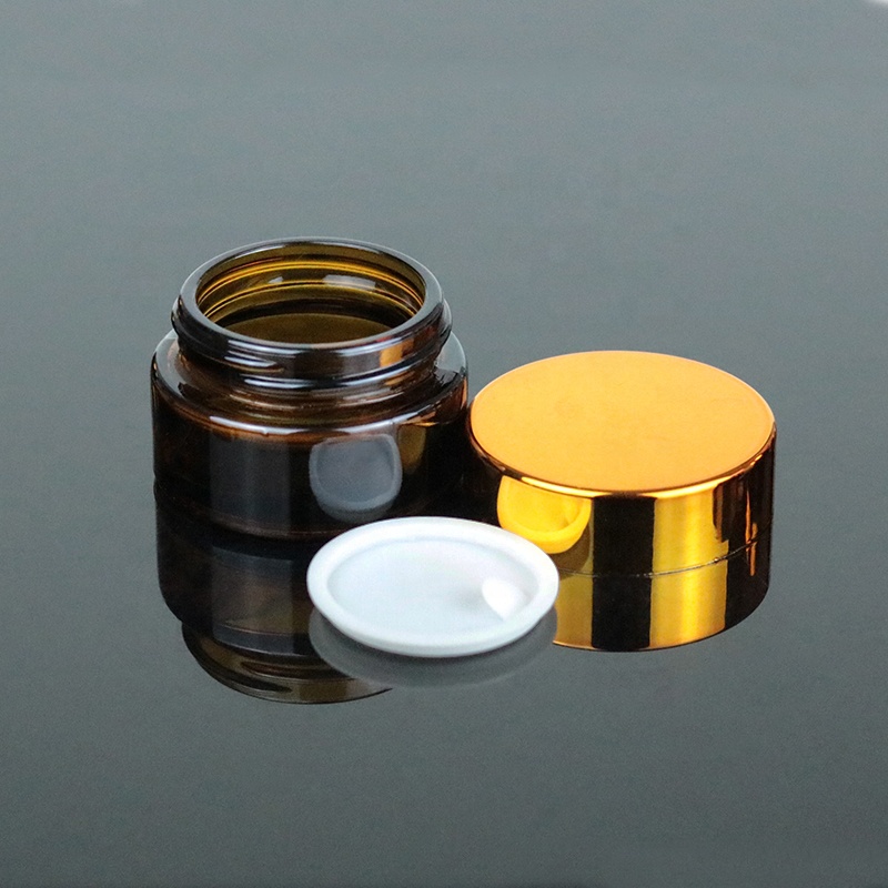 Wholesale 20g 20ml Mini Amber Cosmetic Jar Cream Glass Jars With Rose Gold Lid (GJM12)