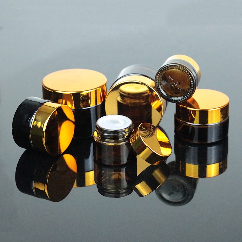 Wholesale 20g 20ml Mini Amber Cosmetic Jar Cream Glass Jars With Rose Gold Lid (GJM12)