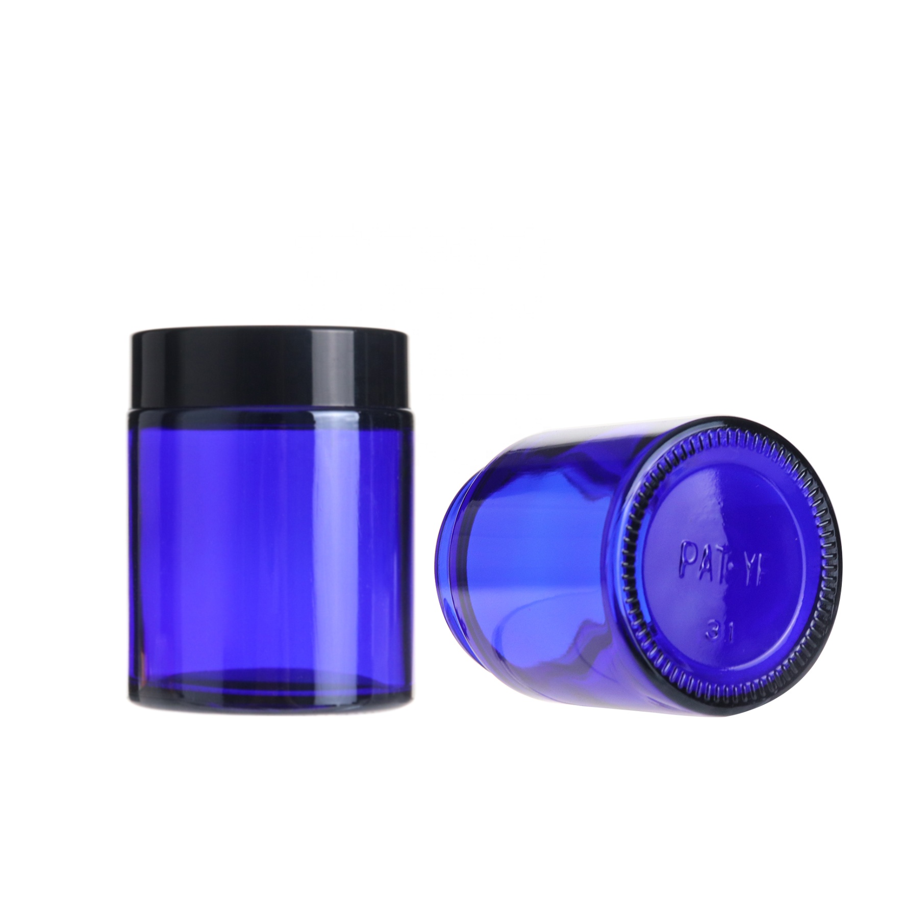 Wholesale 20g 30g 50g 100g blue facial cream skincare cosmetics glass jar with lid