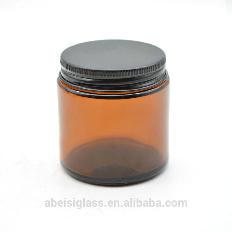 Wholesale 20ml 1oz 50ml 2oz 100ml 250ml glass cosmetic amber jar with black lid in stock