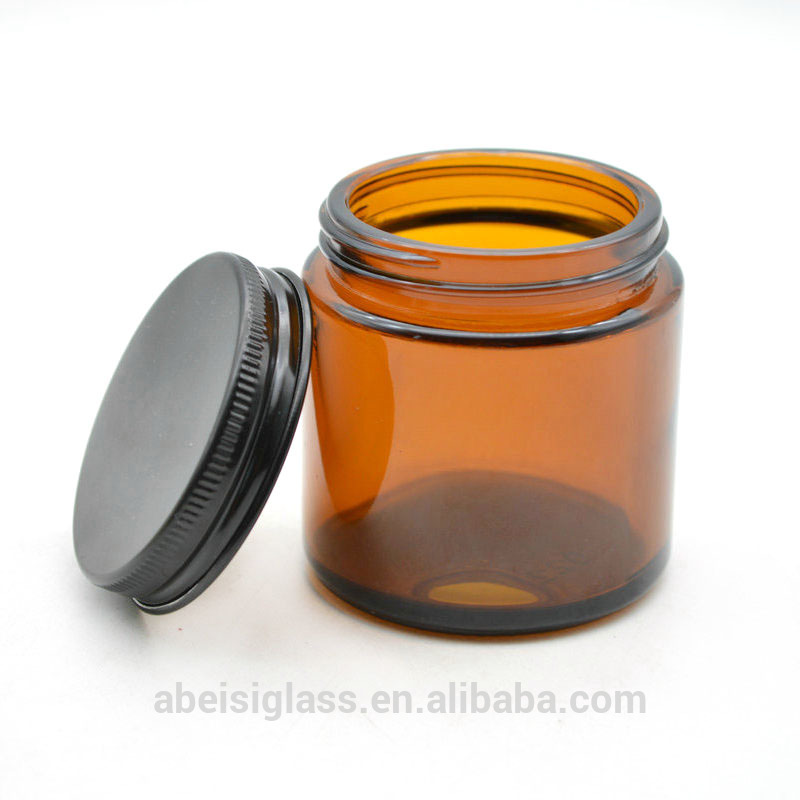 Wholesale 20ml 1oz 50ml 2oz 100ml 250ml glass cosmetic amber jar with black lid in stock