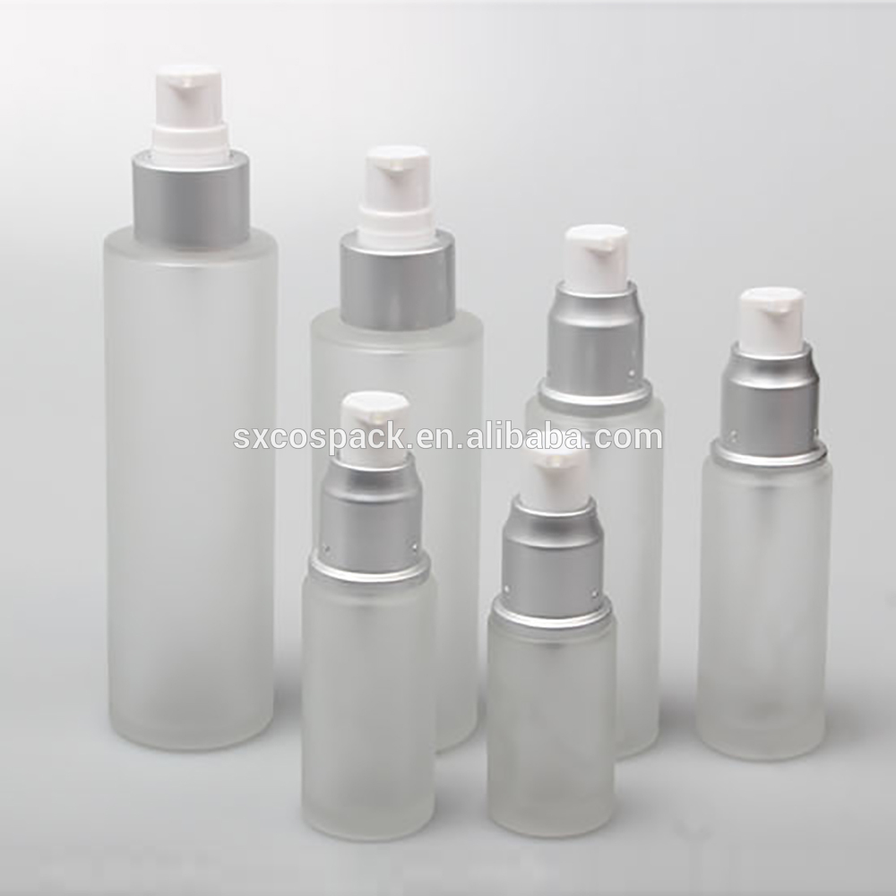 Wholesale 20ml 25ml 30ml 50ml 100ml 120ml lotion pump bottle, fine mist spray glass bottle frosted