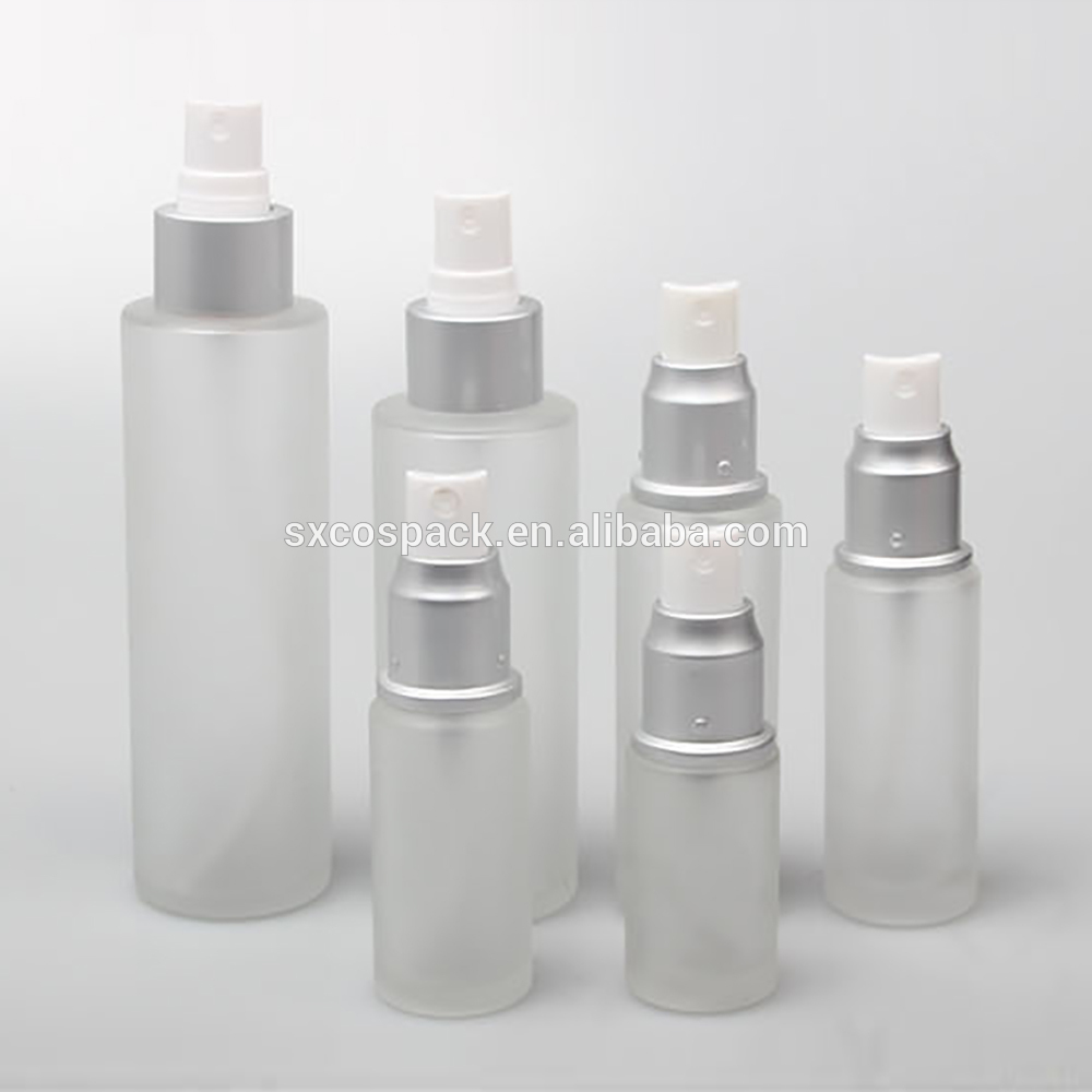 Wholesale 20ml 25ml 30ml 50ml 100ml 120ml lotion pump bottle, fine mist spray glass bottle frosted