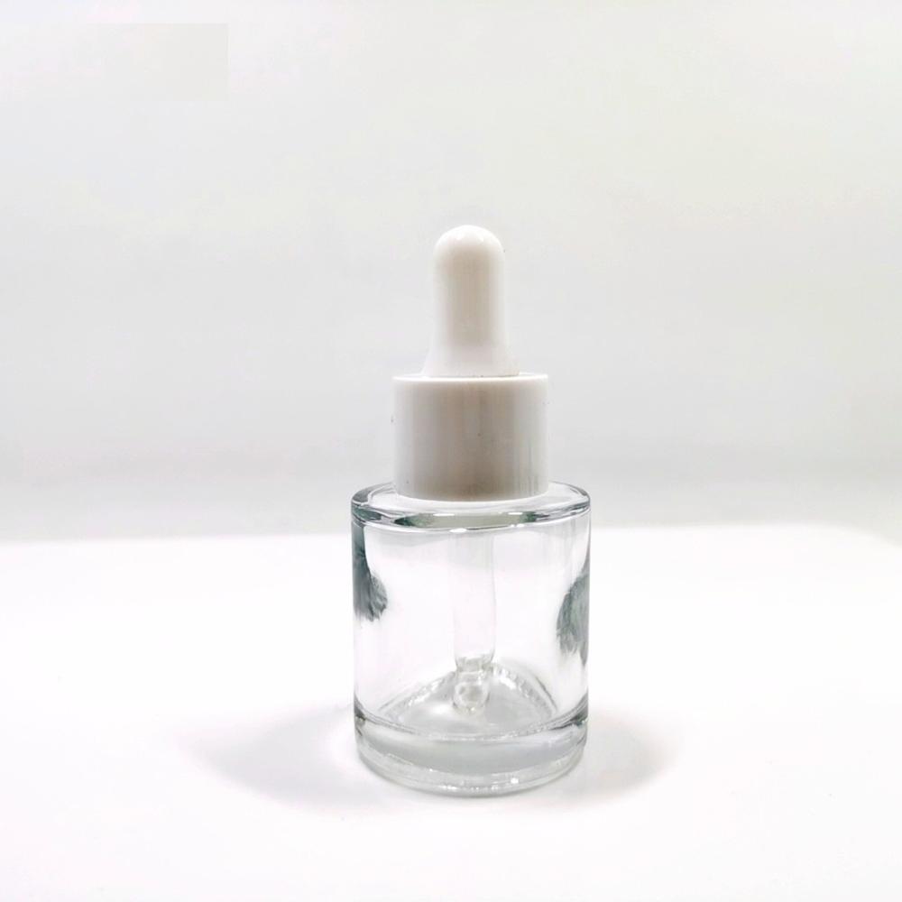 Wholesale 20ml 30ml 40ml 50ml clear round glass dropper bottle with white rubber dropper essence oil  bottles with good price