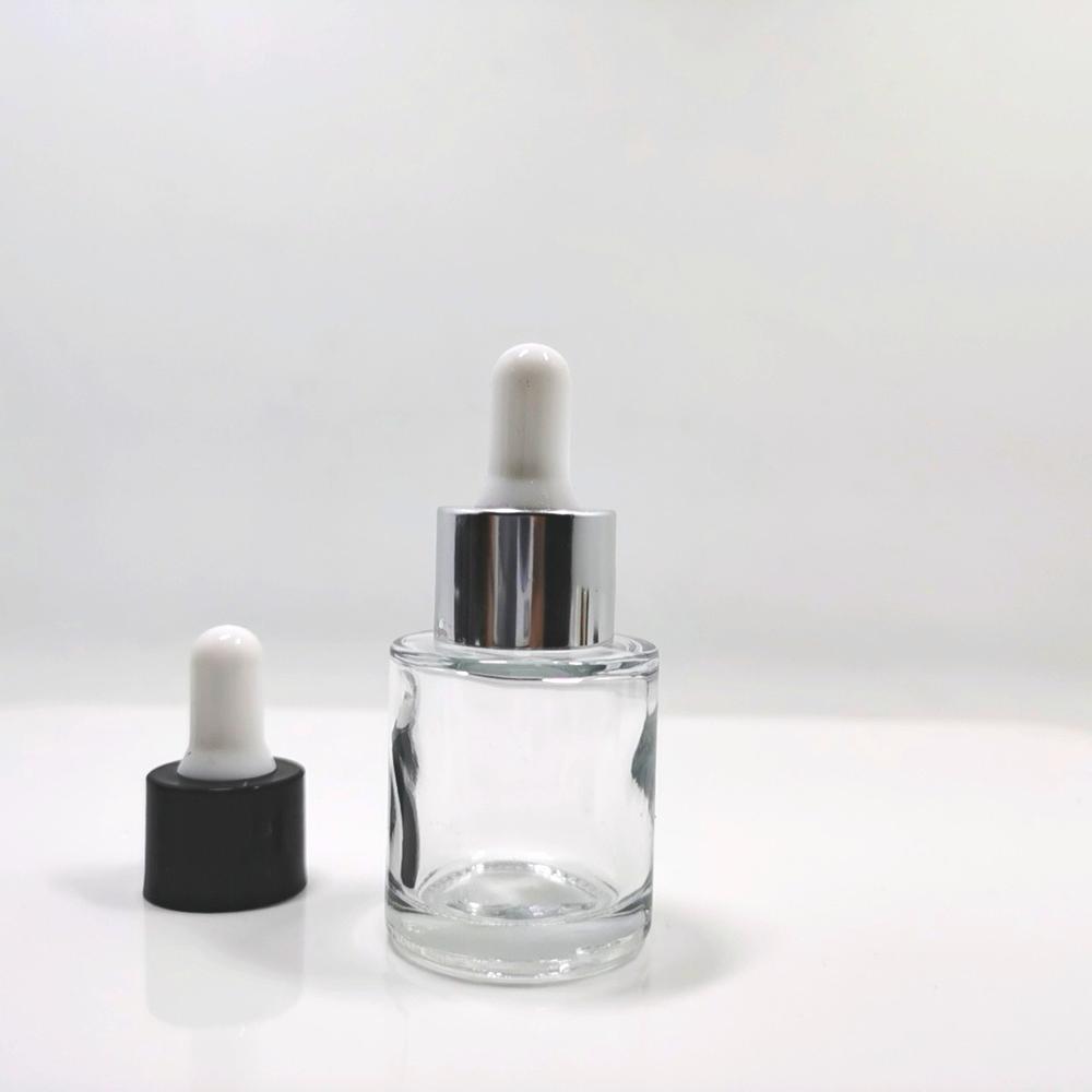 Wholesale 20ml 30ml 40ml 50ml clear round glass dropper bottle with white rubber dropper essence oil bottles with good price