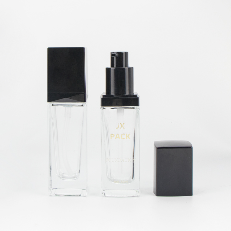 Wholesale 20ml 30ml 40ml makeup packaging empty clear square cosmetic liquid foundation bb cream glass bottle with pump