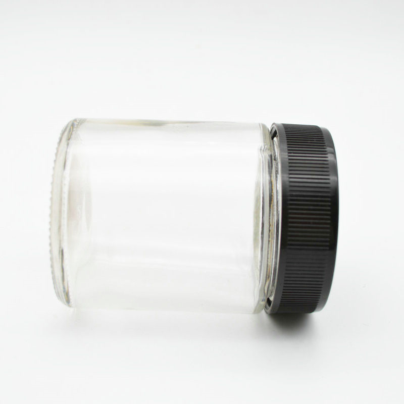Wholesale 220ml Food Grade Empty Round Clear Jam Honey Glass Jar Small Glass Jars with Black Plastic Lid