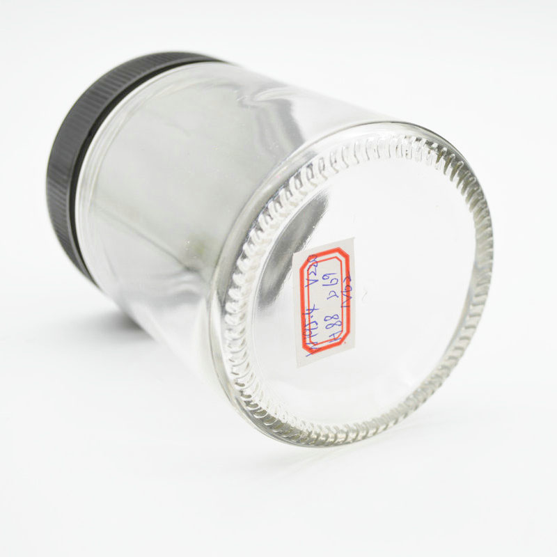 Wholesale 220ml Food Grade Empty Round Clear Jam Honey Glass Jar Small Glass Jars with Black Plastic Lid