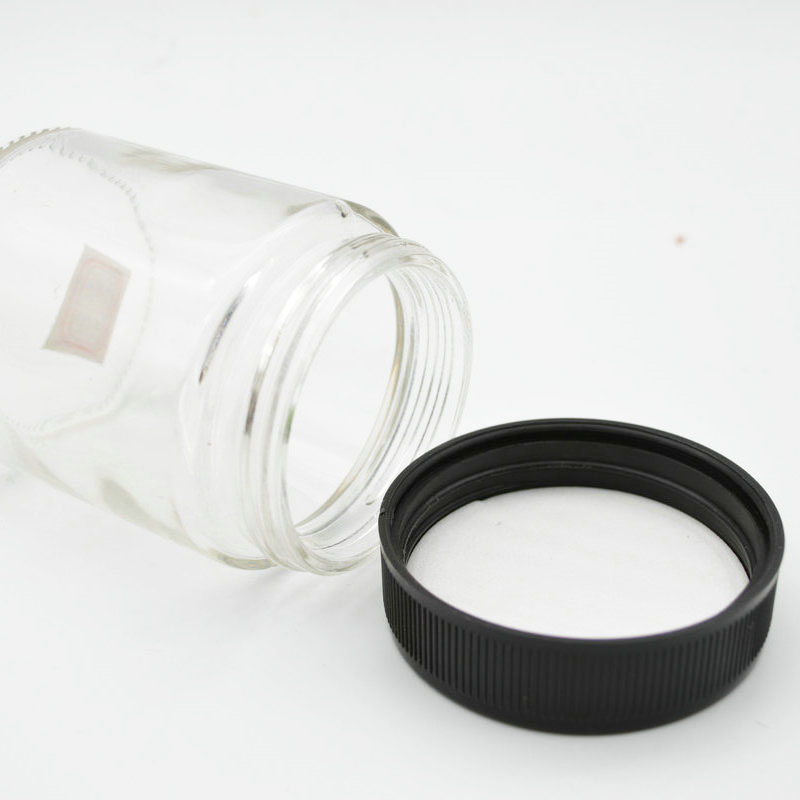 Wholesale 220ml Food Grade Empty Round Clear Jam Honey Glass Jar Small Glass Jars with Black Plastic Lid