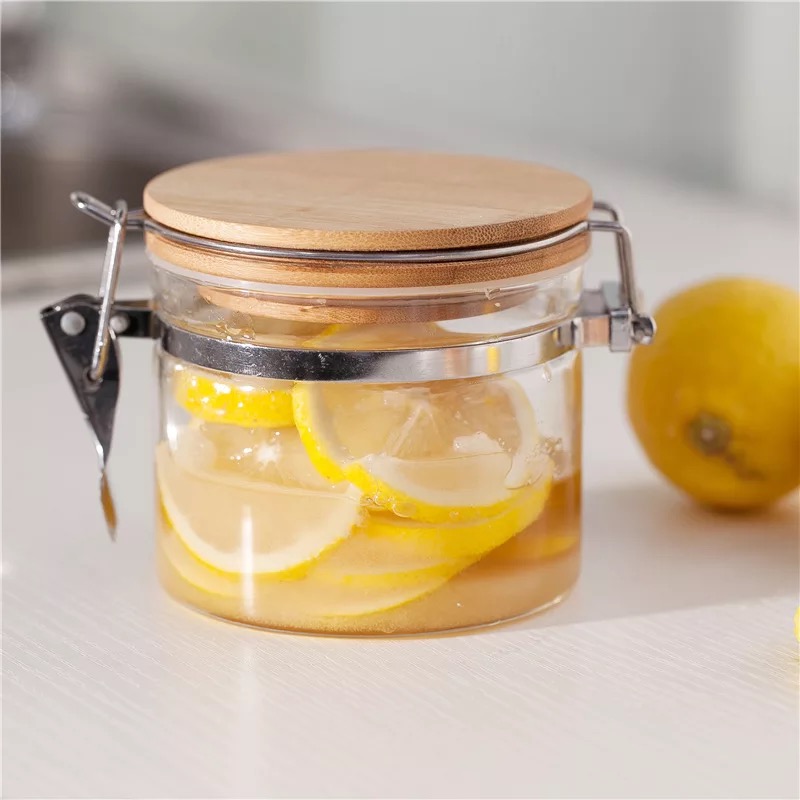 Wholesale 250 ml 500ml 1000ml high quality empty glass stash jar with bamboo lid GSJ-28S