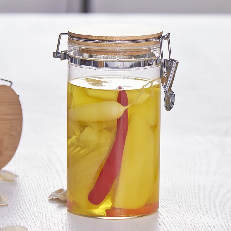 Wholesale 250 ml 500ml 1000ml high quality empty glass stash jar with bamboo lid GSJ-28S