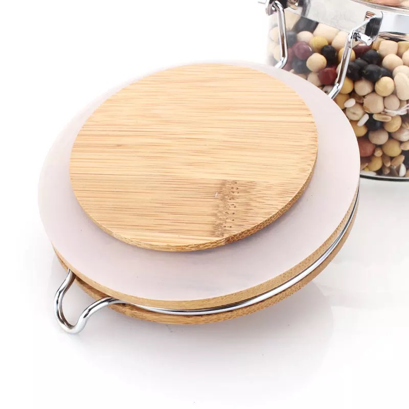 Wholesale 250 ml 500ml 1000ml high quality empty glass stash jar with bamboo lid GSJ-28S